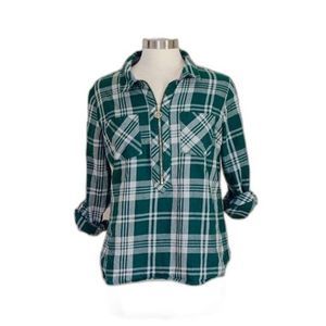 Tommy Hilfiger green plaid half zipped shirt